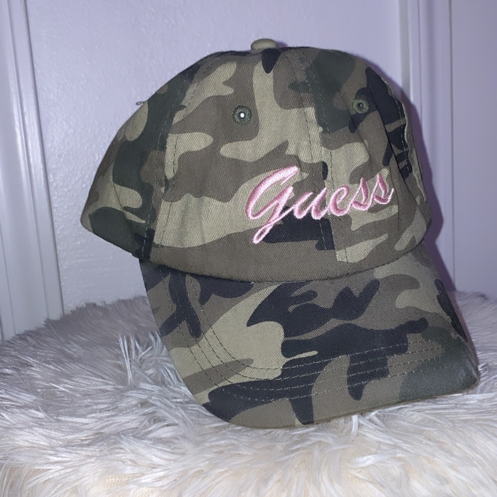 Guess Camo & Pink Script Baseball Hat